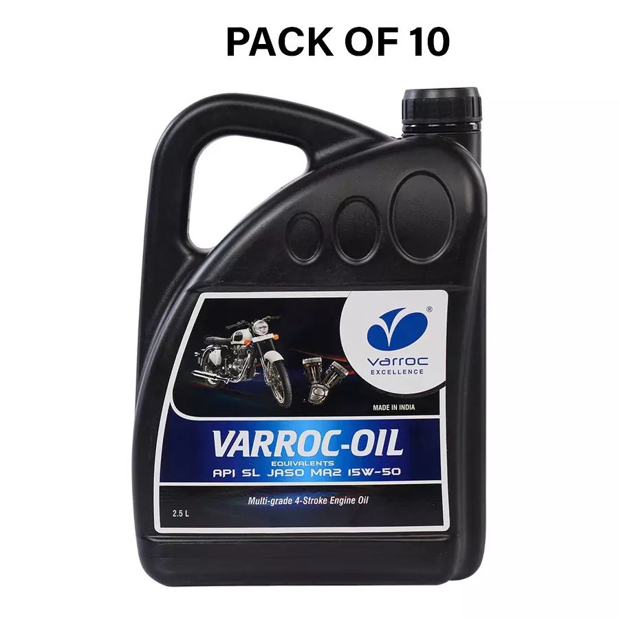 Varroc SAE 15W-50 SL Multi Grade Engine Oil 2.5 L for 2 Wheeler, VOIL-15W50-2500SL (Pack of 10)