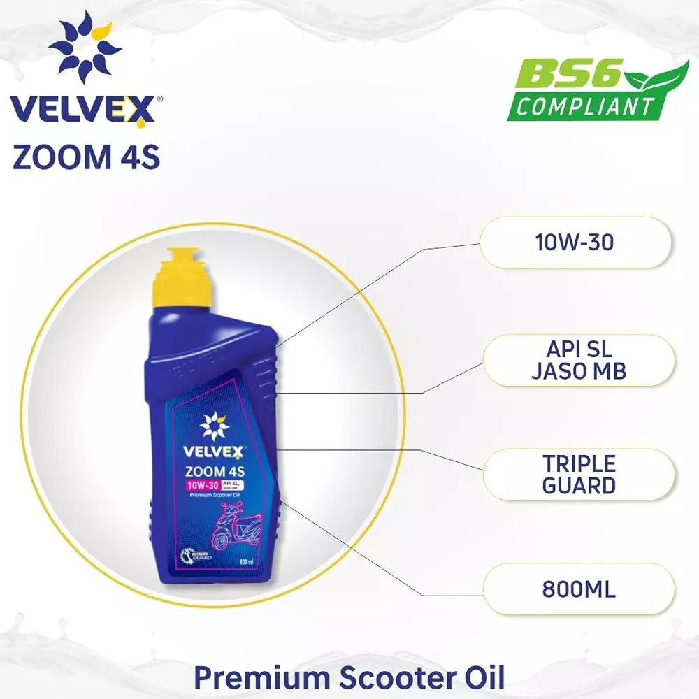 VELVEX Zoom 4S 10W-30 Engine Oil 800 ml Triple Guard Protection for Scooter