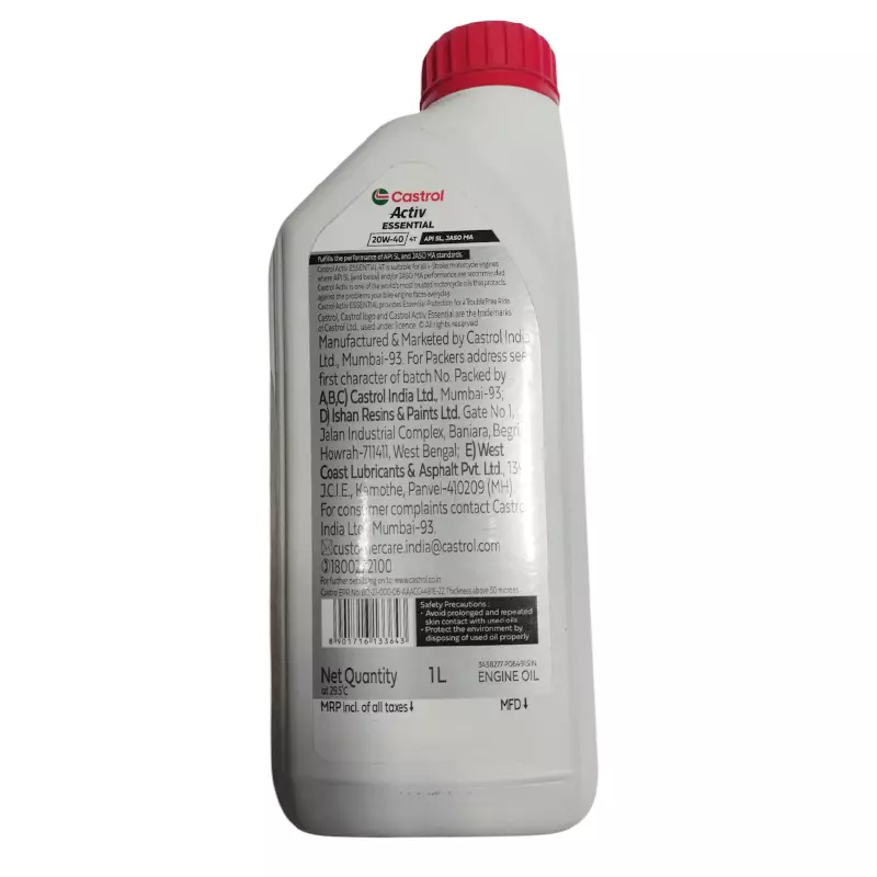 Castrol Active Essential 20W 40 4 Stroke Engine Oil for bikes (900 ml)