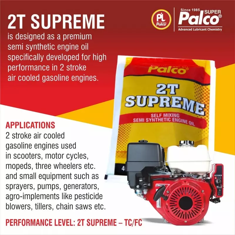 Palco 2T Supreme Engine Oil 40 ml TC, JASO: FC API Semi-Synthetic Green (Pack of 40)