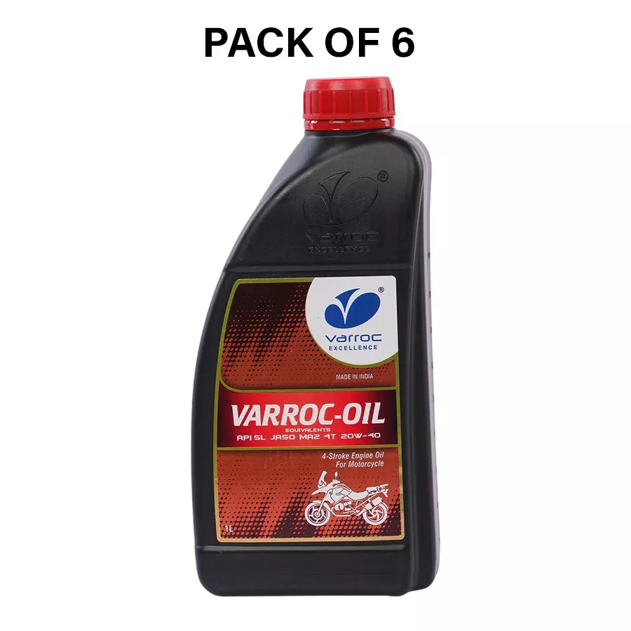 Varroc SAE 20W-40 SL MA2 Mineral Engine Oil 1 L for 2 Wheeler, VOIL-20W40-1000SL (Pack of 6)