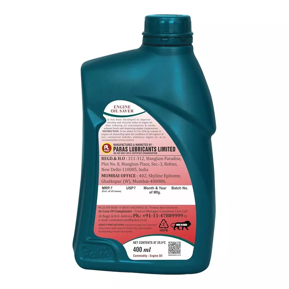 Palco Engine Oil Saver 400 ml Capacity Oil Treatment Improves to Viscosity Clear Golden Natural