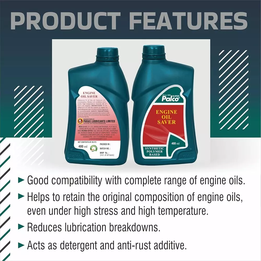 Palco Engine Oil Saver 400 ml Capacity Oil Treatment Improves to Viscosity Clear Golden Natural
