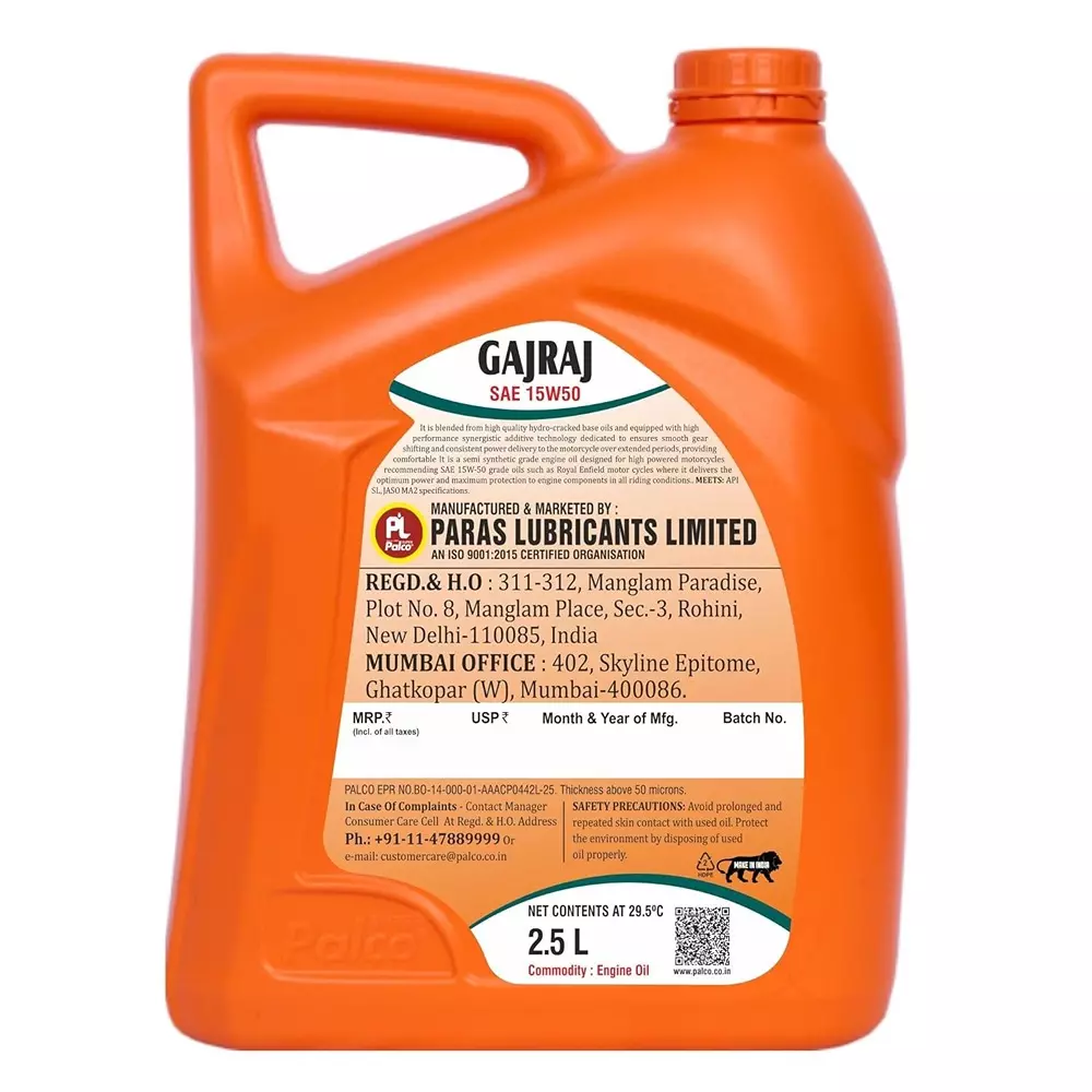 Palco Gajraj Engine Oil 2.5 L Capacity SL, JASO-MA 2 API 15W50 Clear Golden Natural