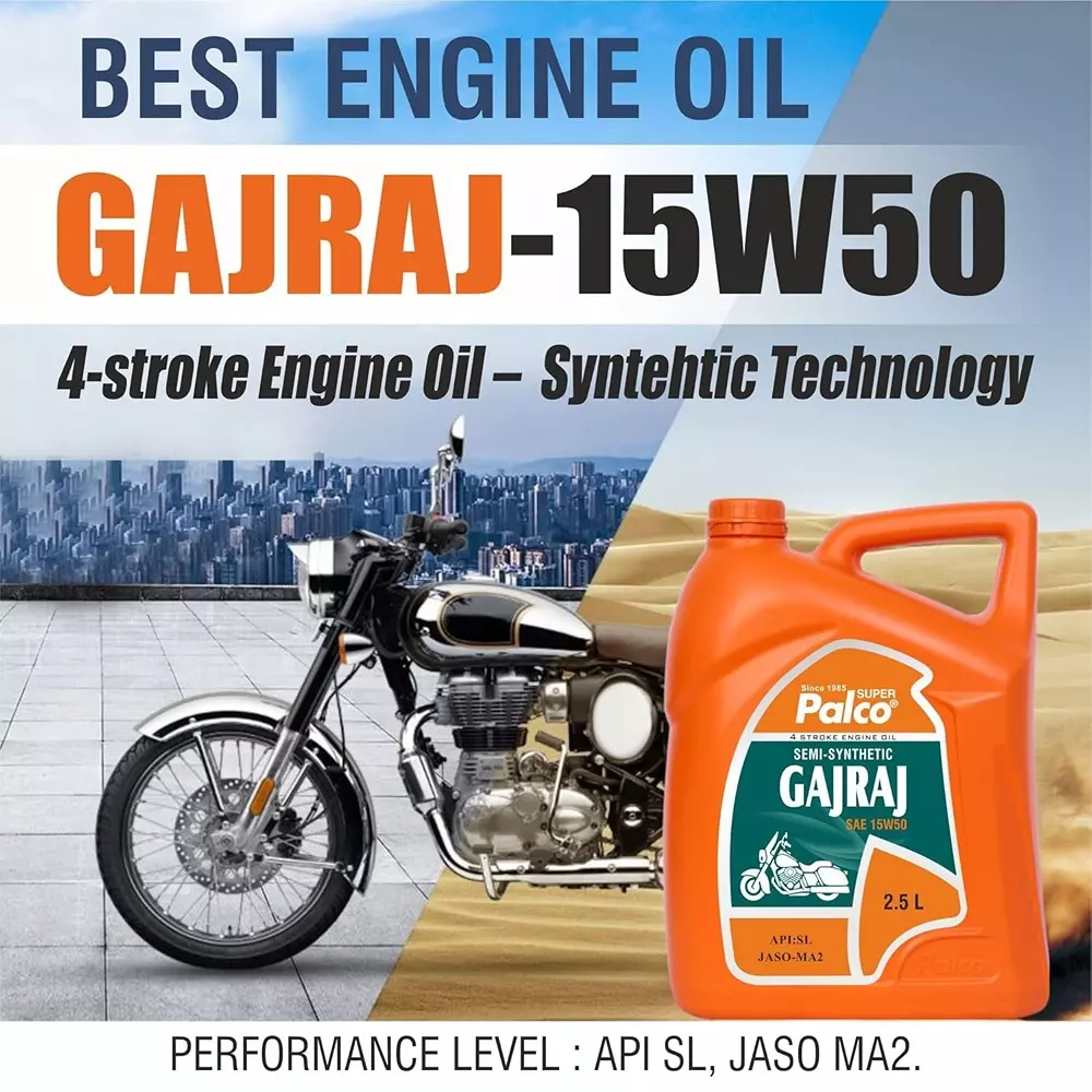Palco Gajraj Engine Oil 2.5 L Capacity SL, JASO-MA 2 API 15W50 Clear Golden Natural