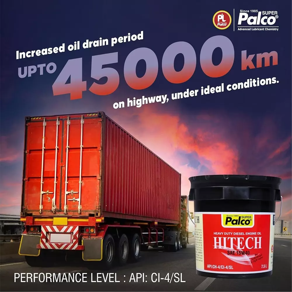 Palco Hitech Engine Oil 7.5 L Capacity CI-4 / SL API 15W40 Clear Golden Natural