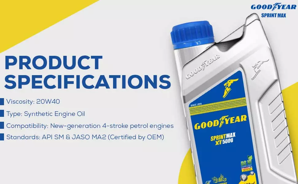 Goodyear Sprintmax XT5000 4T 20W-40 900 ml Engine Oil for Motorcycles