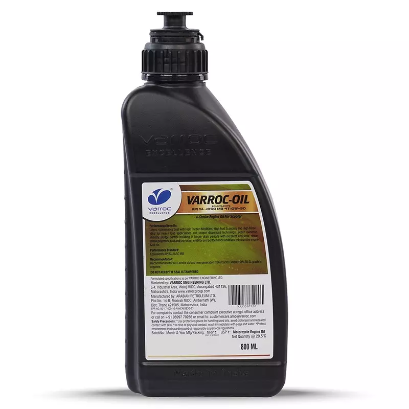 Varroc SAE 10W-30 SL MB Mineral Engine Oil 800 ml for Scooter, VOIL-10W30-800SL (Pack of 12)