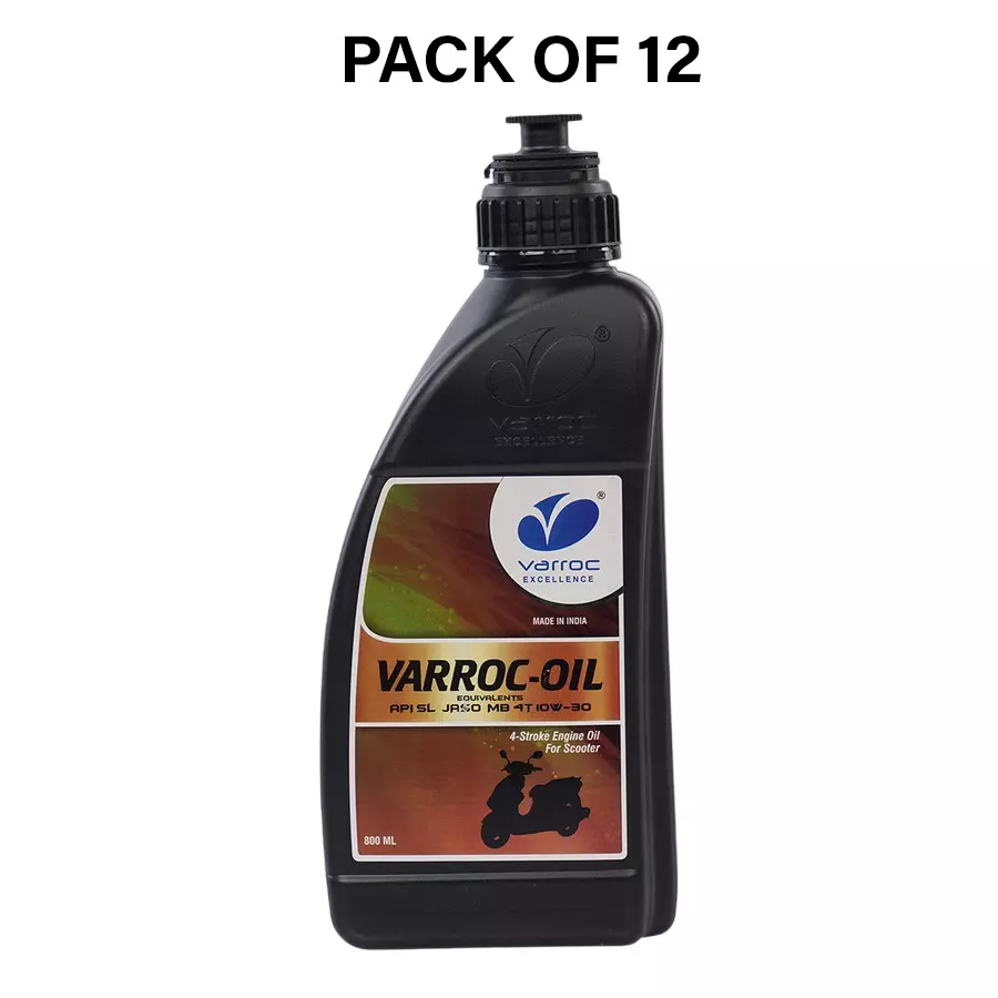 Varroc SAE 10W-30 SL MB Mineral Engine Oil 800 ml for Scooter, VOIL-10W30-800SL (Pack of 12)