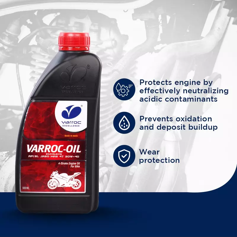 Varroc SAE 20W-40 SL MA2 Mineral Engine Oil 900 ml for Bike, VOIL-20W40-900SL (Pack of 12)