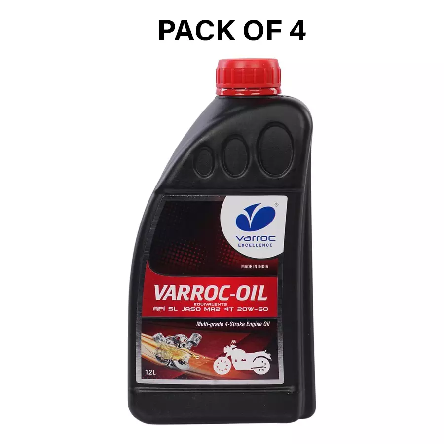Varroc SAE 20W-50 SL MA2 Multi Grade Engine Oil 1.2 L for 2 Wheeler, VOIL-20W50-1200SL (Pack of 4)