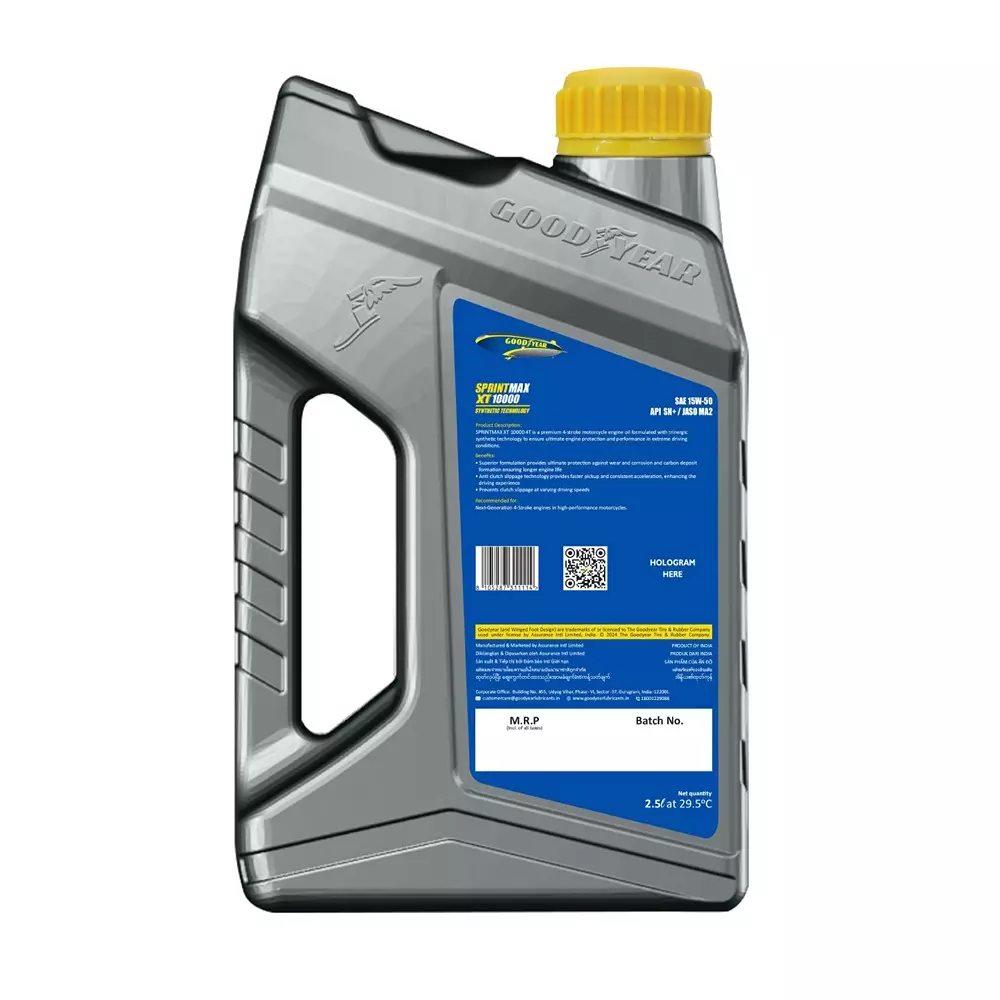 Goodyear Sprintmax XT10000 4T Semi- Synthetic Engine Oil 2.5 L 15W-50 High Performance with Enhanced Engine Protection, GYL1041011