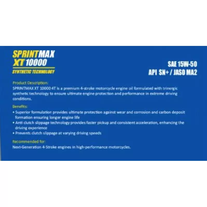 Goodyear Sprintmax XT10000 4T Semi- Synthetic Engine Oil 2.5 L 15W-50 High Performance with Enhanced Engine Protection, GYL1041011