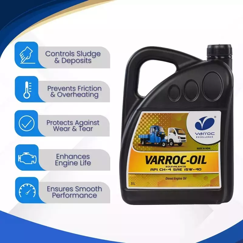 Varroc SAE 15W-40 CH-4 Multi Grade Engine Oil 3 L for 3 & 4 Wheeler Diesel Engine, VOIL-15W40-3000CH (Pack of 4)