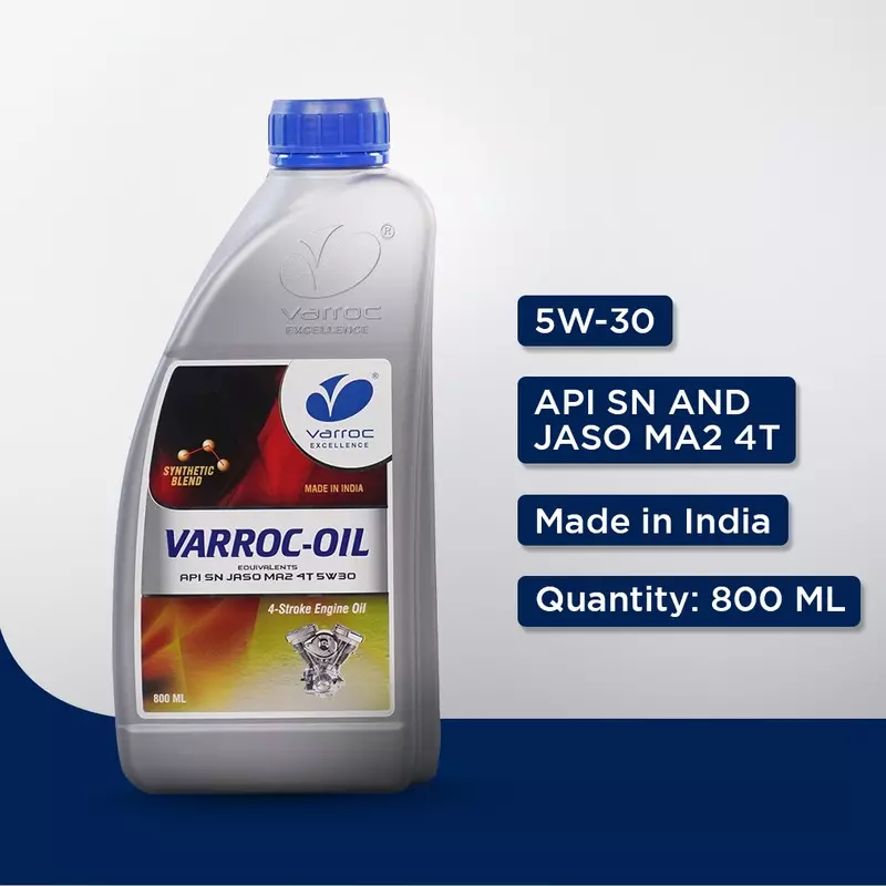 Varroc SAE 5W-30 SN MA2 Synthetic Engine Oil 800 ml for 2 Wheeler, VOIL-5W30-800SN (Pack of 4)