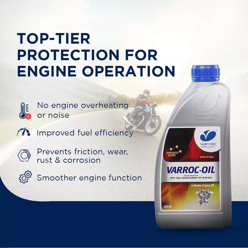 Varroc SAE 5W-30 SN MA2 Synthetic Engine Oil 800 ml for 2 Wheeler, VOIL-5W30-800SN (Pack of 4)