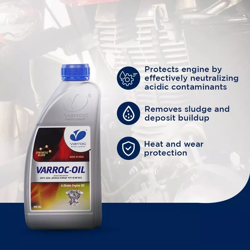 Varroc SAE 5W-30 SN MA2 Synthetic Engine Oil 800 ml for 2 Wheeler, VOIL-5W30-800SN (Pack of 4)