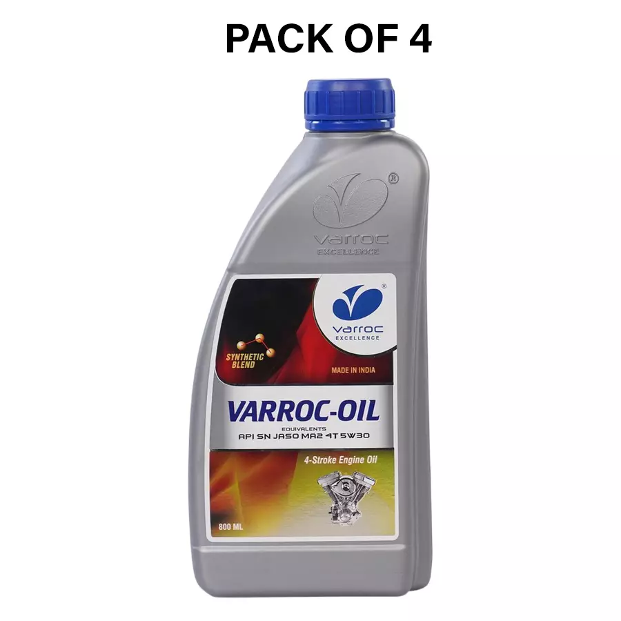 Varroc SAE 5W-30 SN MA2 Synthetic Engine Oil 800 ml for 2 Wheeler, VOIL-5W30-800SN (Pack of 4)