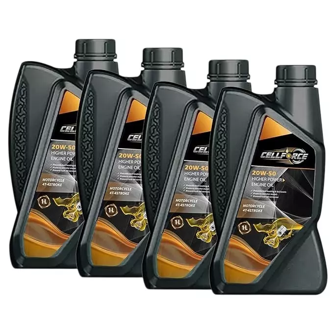 Cellforce Fully Synthetic 4 T-4 Stroke Engine Oil Yellow 1 L Bottle Liquid Product Form for Motorcycle Use, C_20w50_4L (Pack of 4 Pcs)