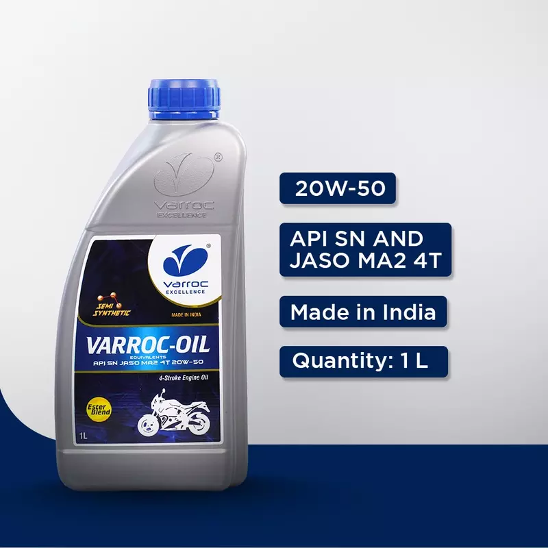 Varroc SAE 20W-50 SN MA2 Synthetic Engine Oil 1 L for 2 & 3 Wheeler, VOIL-2050D-1000SN (Pack of 4)