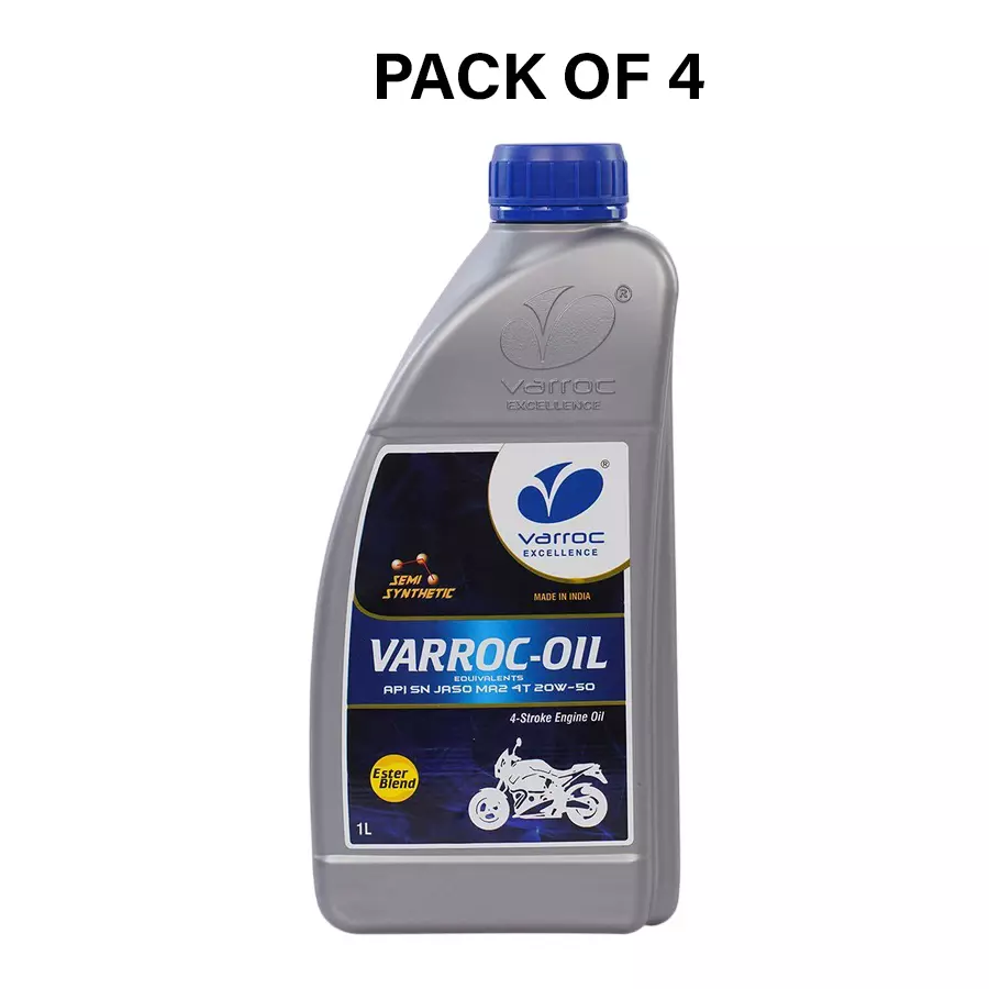 Varroc SAE 20W-50 SN MA2 Synthetic Engine Oil 1 L for 2 & 3 Wheeler, VOIL-2050D-1000SN (Pack of 4)