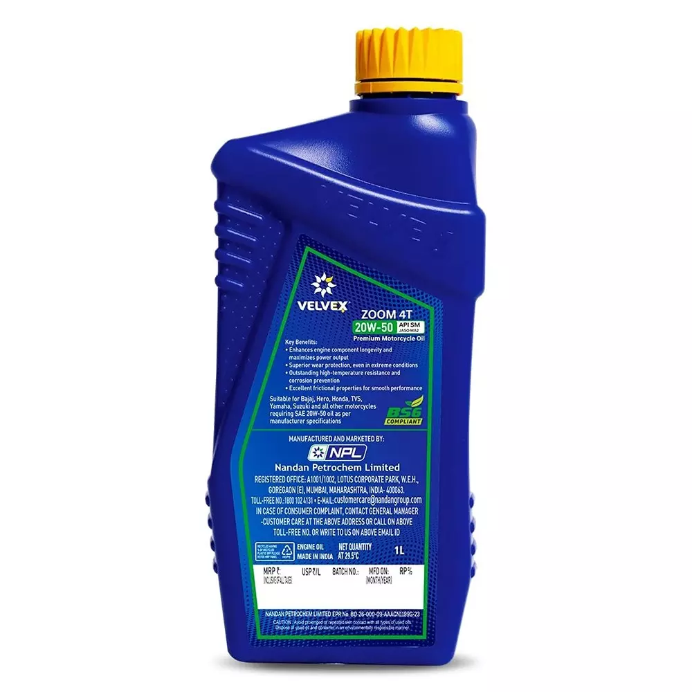 VELVEX Zoom 4T 20W-50 Engine Oil 1 L Triple Guard Protection for Bikes