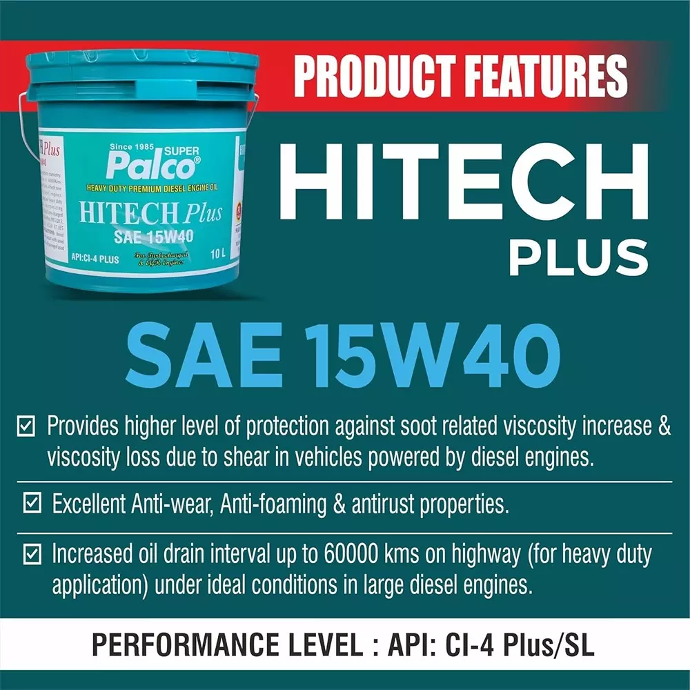 Palco Hitech Plus Engine Oil 10 L Capacity CI-4 Plus API 15W40 Green