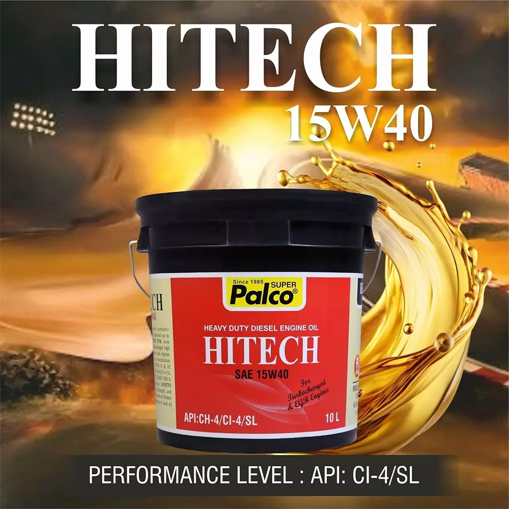 Palco Hitech Engine Oil 10 L Capacity CI-4 / SL API 15W40 Clear Golden Natural