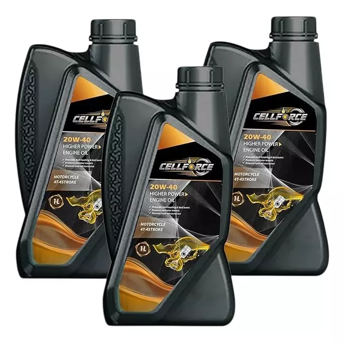 Cellforce Fully Synthetic 4 T-4 Stroke Engine Oil Yellow 1 L Bottle Liquid Product Form for Motorcycle Use, C_20w40_3L (Pack of 3 Pcs)