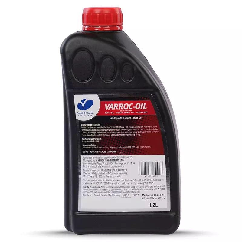 Varroc SAE 20W-50 SL MA2 Multi Grade Engine Oil 1.2 L for 2 Wheeler, VOIL-20W50-1200SL (Pack of 10)