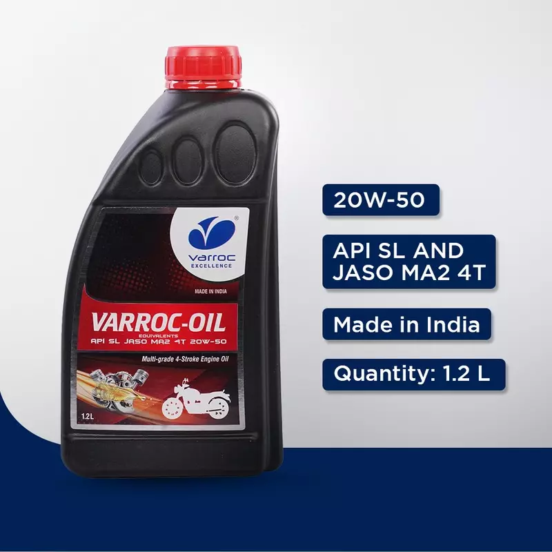 Varroc SAE 20W-50 SL MA2 Multi Grade Engine Oil 1.2 L for 2 Wheeler, VOIL-20W50-1200SL (Pack of 10)