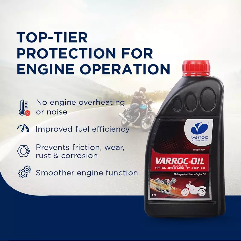 Varroc SAE 20W-50 SL MA2 Multi Grade Engine Oil 1.2 L for 2 Wheeler, VOIL-20W50-1200SL (Pack of 10)
