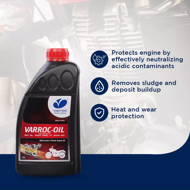 Varroc SAE 20W-50 SL MA2 Multi Grade Engine Oil 1.2 L for 2 Wheeler, VOIL-20W50-1200SL (Pack of 10)