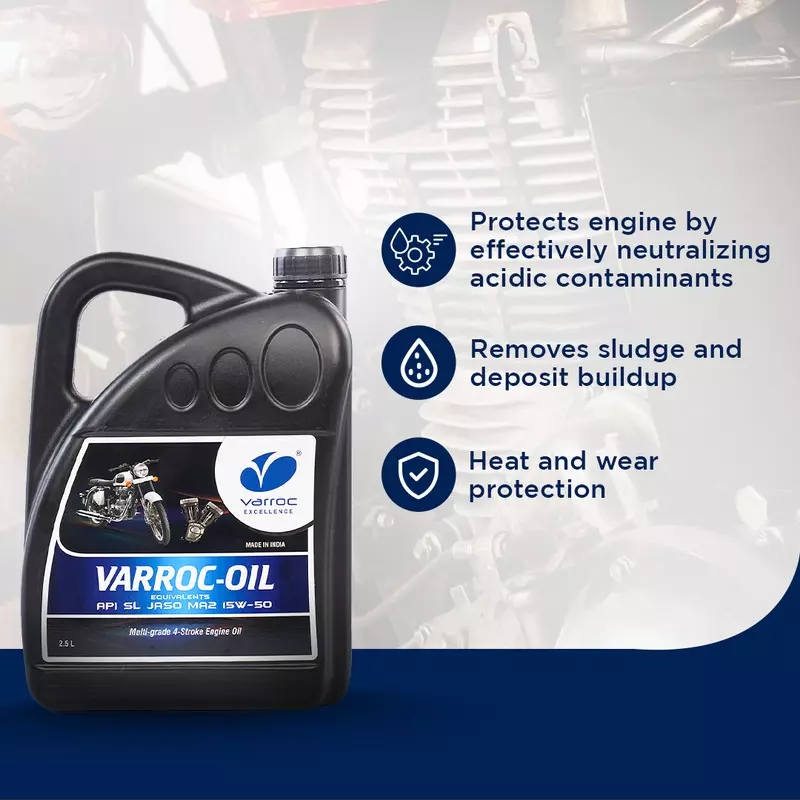 Varroc SAE 15W-50 SL Multi Grade Engine Oil 2.5 L for 2 Wheeler, VOIL-15W50-2500SL (Pack of 3)