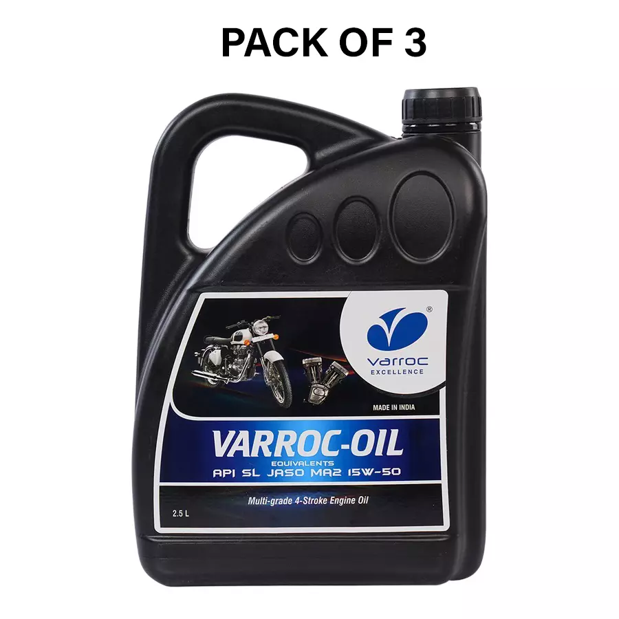 Varroc SAE 15W-50 SL Multi Grade Engine Oil 2.5 L for 2 Wheeler, VOIL-15W50-2500SL (Pack of 3)