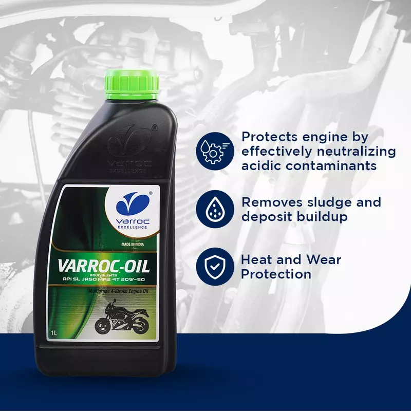 Varroc SAE 20W-50 SL MA2 Multi Grade Engine Oil 1 L for 2 & 3 Wheeler, VOIL-2050D-1000SL (Pack of 6)