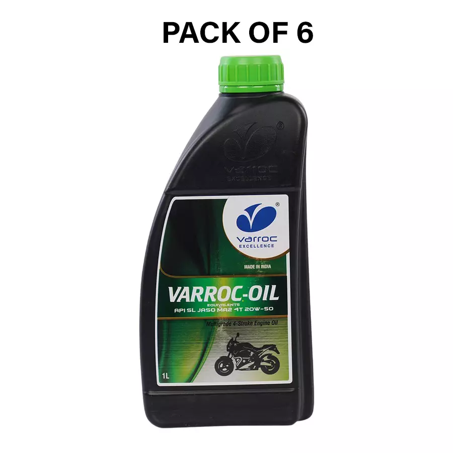 Varroc SAE 20W-50 SL MA2 Multi Grade Engine Oil 1 L for 2 & 3 Wheeler, VOIL-2050D-1000SL (Pack of 6)