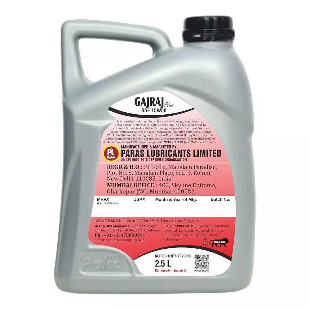 Palco Gajraj Engine Oil 2.5 L Capacity SN, JASO-MA 2 API 15W50-PLUS Clear Golden Natural