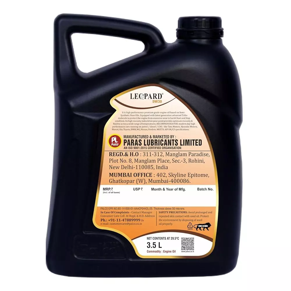 Palco Leopard Engine Oil 3.5 L Capacity SN/CF API 5W30 Clear Golden Natural