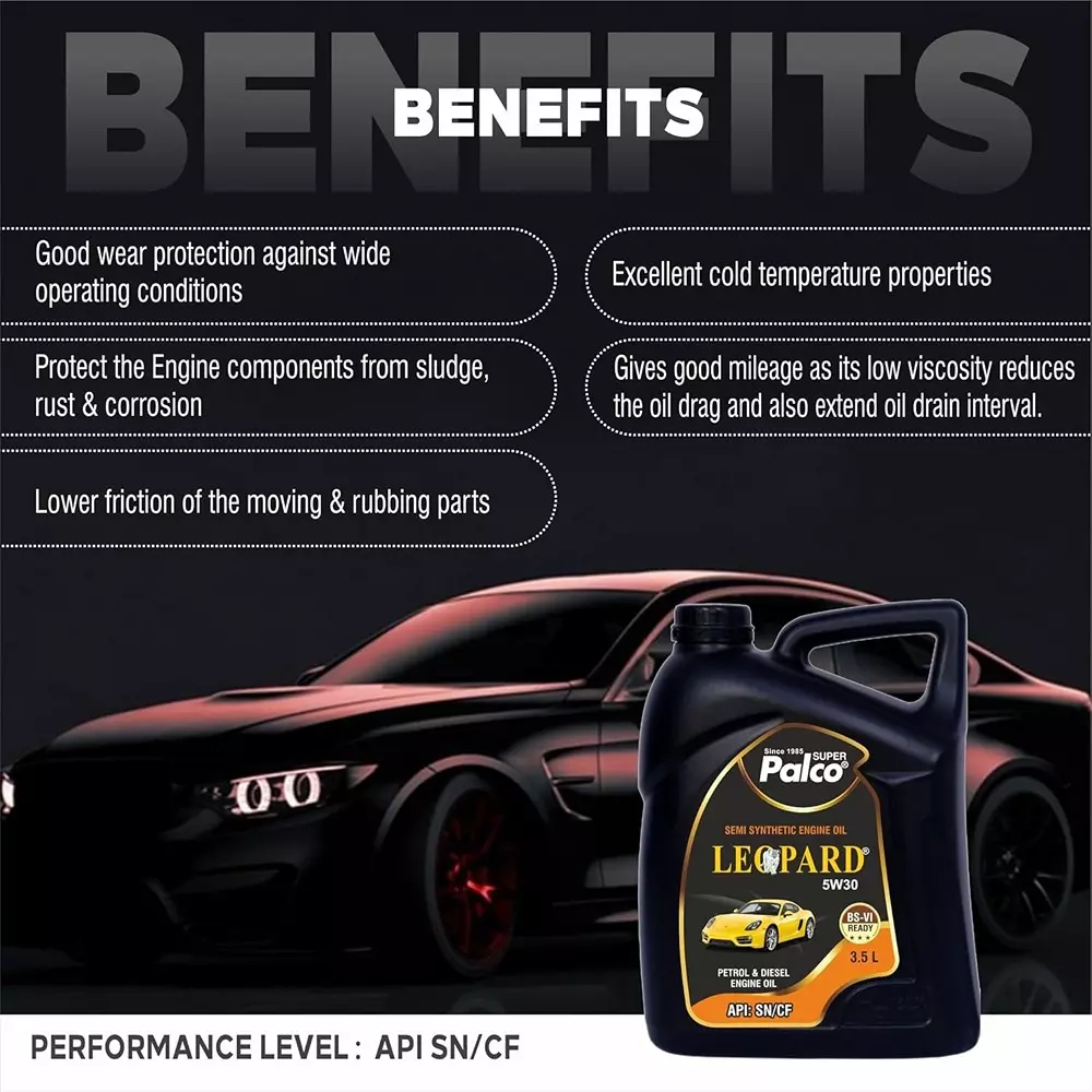 Palco Leopard Engine Oil 3.5 L Capacity SN/CF API 5W30 Clear Golden Natural