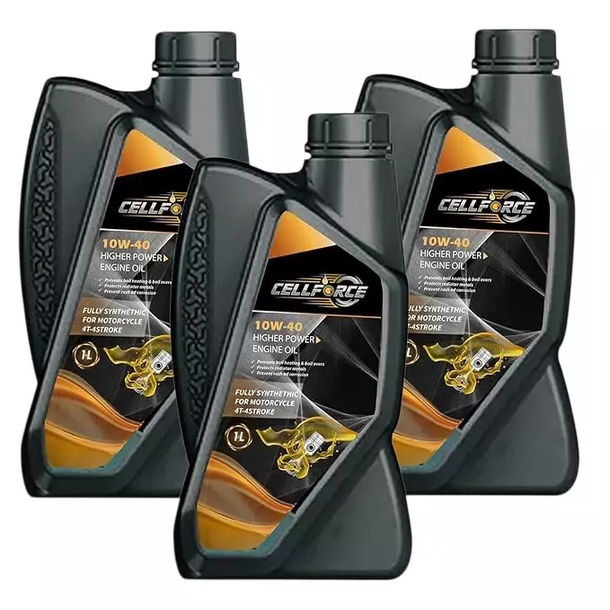 Cellforce Fully Synthetic 4 T-4 Stroke Engine Oil Yellow 1 L Bottle Liquid Product Form for Motorcycle Use, C_10w40_3L (Pack of 3 Pcs)