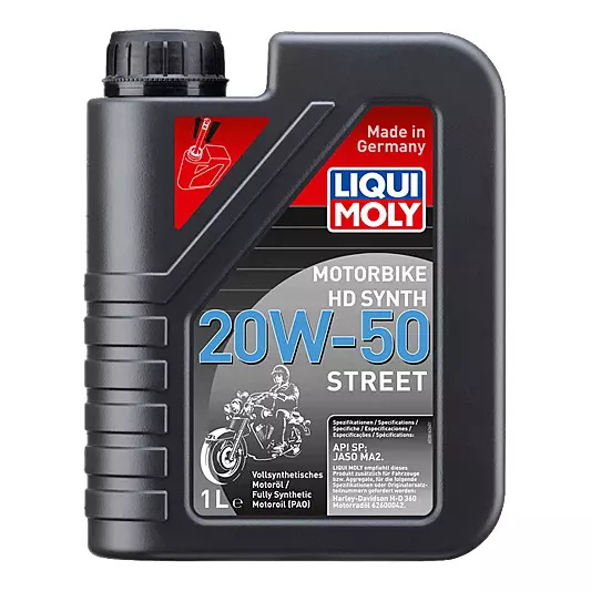 Liqui Moly 1 L HD Synth Street Synthetic Motor Oil 20W-50 Viscosity Grade and 0.850 g/cm³ at 15°C Density, 3816
