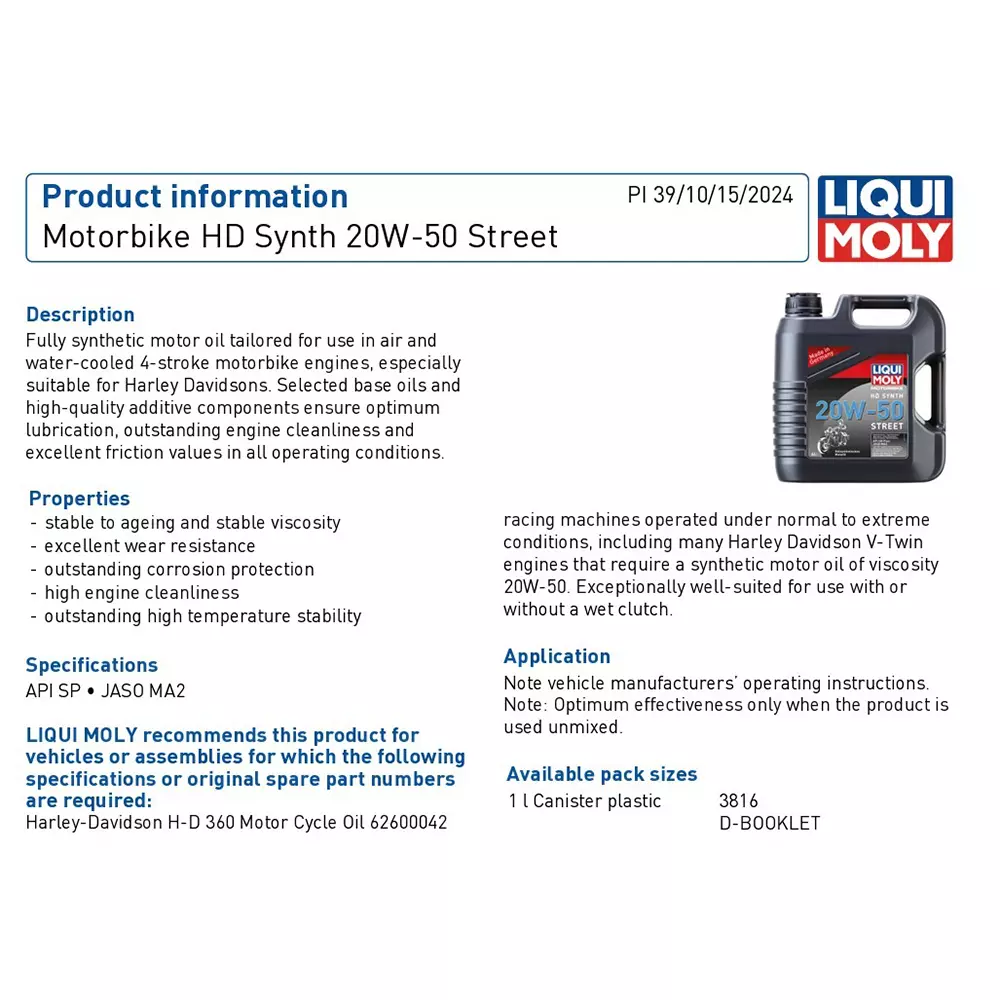 liqui-moly-1-l-hd-synth-street-synthetic-motor-oil-20w-50-viscosity-grade-and-0850-gcm-at-15c-density-3816