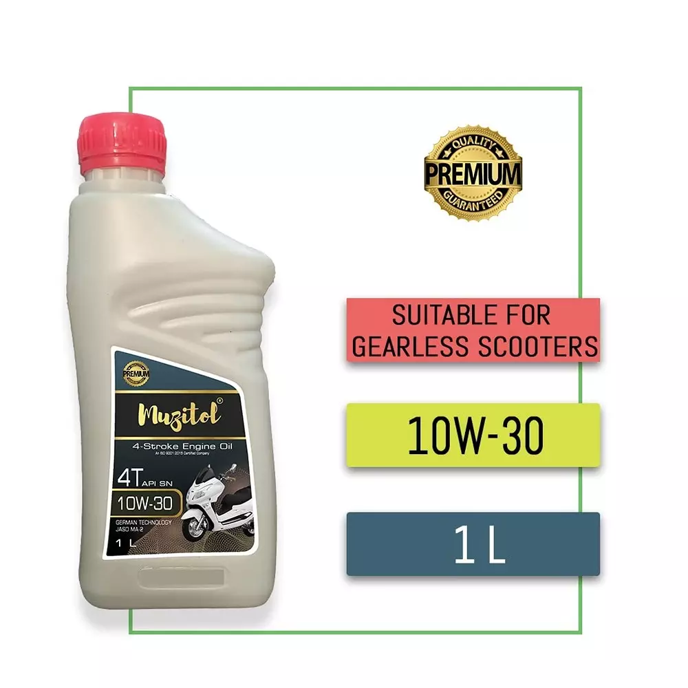 Muzitol 10W30 SN Fully Synthetic Engine Oil 1 L for Gearless Scooters & Motorcycles, Mu-10w30SN-1L-Box (Pack of 20)