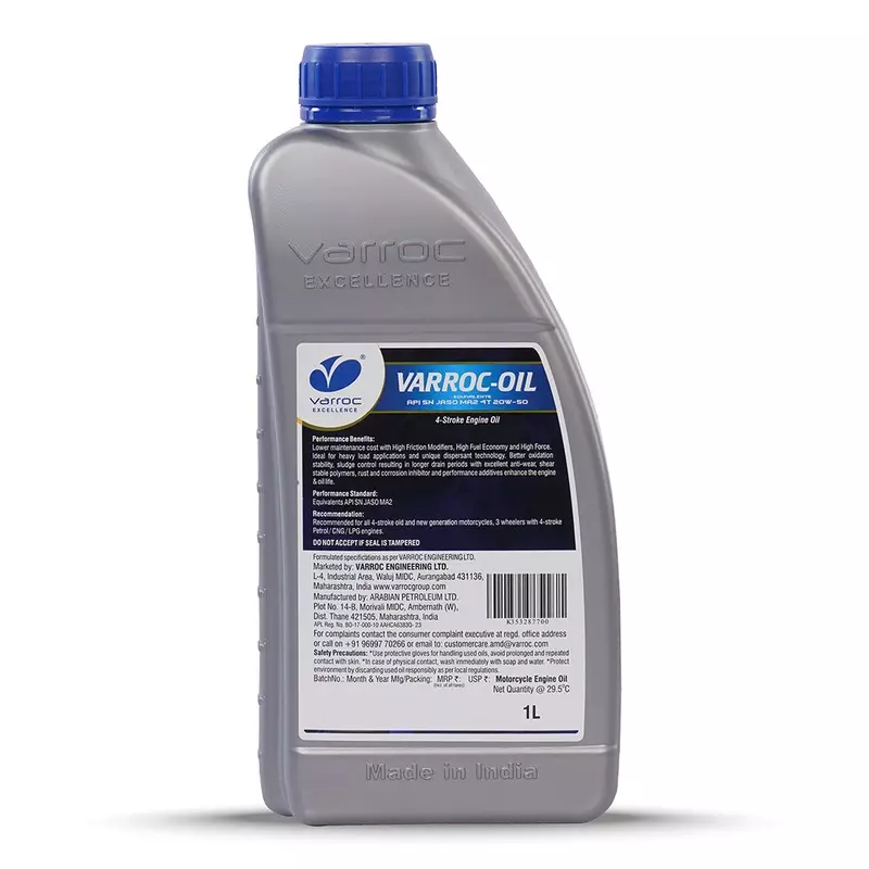 Varroc SAE 20W-50 SN MA2 Synthetic Engine Oil 1 L for 2 & 3 Wheeler, VOIL-2050D-1000SN (Pack of 10)
