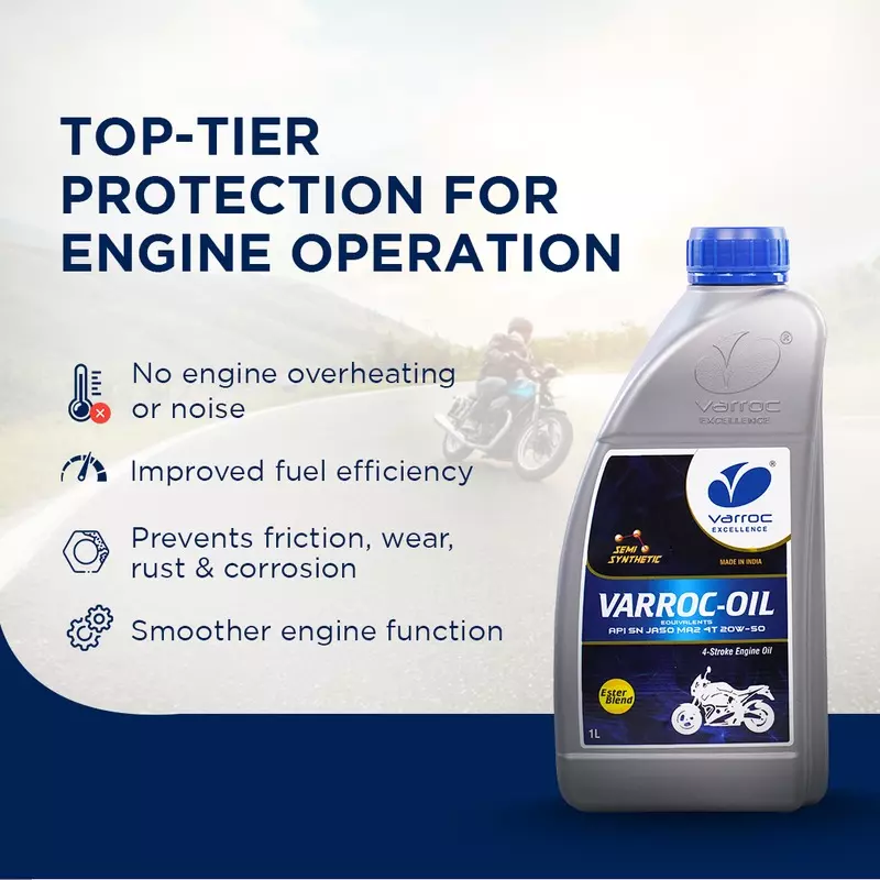 Varroc SAE 20W-50 SN MA2 Synthetic Engine Oil 1 L for 2 & 3 Wheeler, VOIL-2050D-1000SN (Pack of 10)
