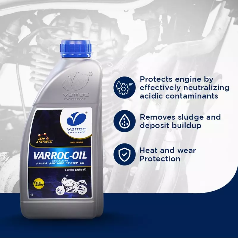 Varroc SAE 20W-50 SN MA2 Synthetic Engine Oil 1 L for 2 & 3 Wheeler, VOIL-2050D-1000SN (Pack of 10)