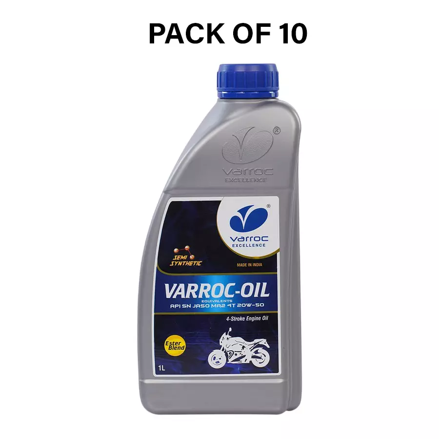 Varroc SAE 20W-50 SN MA2 Synthetic Engine Oil 1 L for 2 & 3 Wheeler, VOIL-2050D-1000SN (Pack of 10)