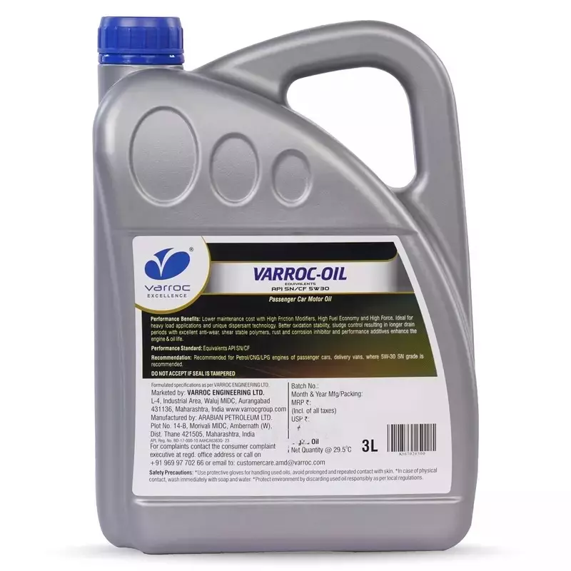 Varroc SAE 5W-30 SN MA2 Synthetic Engine Oil 3 L for 2, 3 & 4 Wheeler, VOIL-5W30-3000SN