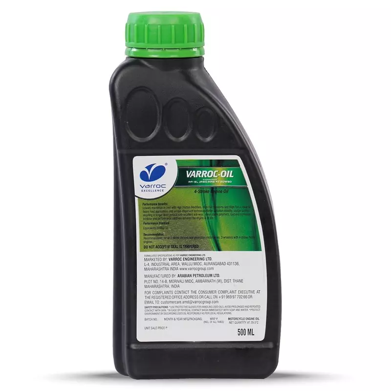 Varroc SAE 20W-50 SL MA2 Multi Grade Engine Oil 500 ml for 2 & 3 Wheeler, VOIL-20W50-500SL (Pack of 4)
